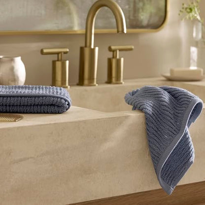 BOLL & BRANCH Turkish Ribbed Washcloth Set, Mineral | Set of 2 - 100% Organic Turkish Cotton - Soft Absorbent Luxury Spa Washcloths, Ribbed Texture - Quick Dry Bathroom Essentials - color: Mineral, style: Turkish Ribbed