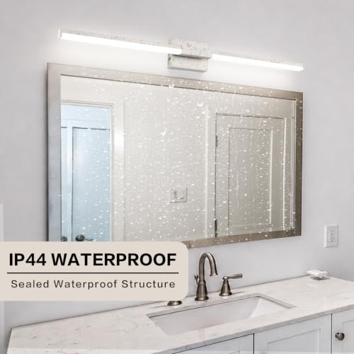 SOLFART Bathroom Light Fixture 40-Inch: Brushed Nickel Dimmable Vanity Lights for Bathroom, Built-in Dimmer, Thickened Aluminum Body, 360 Degree Rotation, ETL IP44 - color: Brushed Nickel-6000K, 5-Step Brightness Control, size: 40 inch