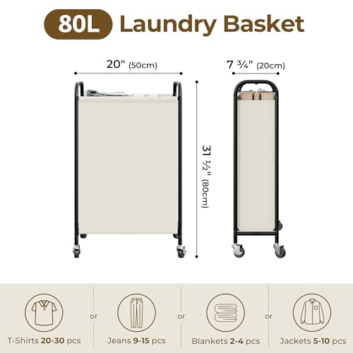 GRANNY SAYS Laundry Hamper, Slim Basket with Wheels and Handles, Beige, 80L - color: Beige, size: 80L