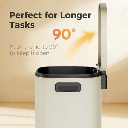 ELPHECO Kitchen Trash Can with Lid 13 Gal Stainless Steel Pedal Garbage Can | Soft Close Lid, Pedal, Heavy-Duty Fingerprint Proof Step Wastebasket with 20 Bags, Removable Bucket, Home Office, Beige - color: Beige