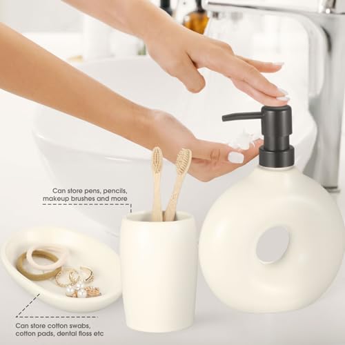 FoldTier 5 Pcs Ceramic Bathroom Accessories Set Includes Soap Dispenser Toothbrush Cup Holder Soapbox Holder Stylish Modern Bathroom Matte Glaze Decor(White)