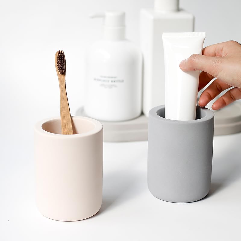 Diatomite Drying Stone Toothbrush Holder, Modern Ceramic-Look Countertop Cup with Drainage for Bathroom, Quick Drying Electric Toothbrush & Toothpaste Organizer, Stoneware Finish - color: Dark Grey
