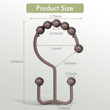 Shower Curtain Rings, Stainless Steel Shower Curtain Hooks Rings, 12 Pcs Double Glide Shower Rings for Bathroom Shower Curtain Rods Dual Rust-Resistant Shower Hooks, Bronze - color: Bronze, style: Double Hooks