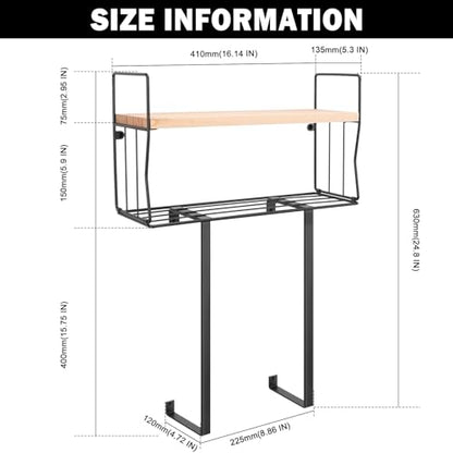 Livabber Towel Racks for Bathroom, Metal Towel Storage Holder for Roll Towels, Wall Mounted Towel Organizer with Storage Basket and Wooden Shelf for Small Spaces (Black)