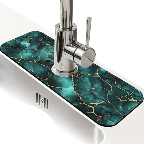 Faucet Fast Absorbent Pad - Emerald Gold Marble , Suitable For Kitchen, Bathroom, Island And Other Scenes - color: Emerald Gold Marble