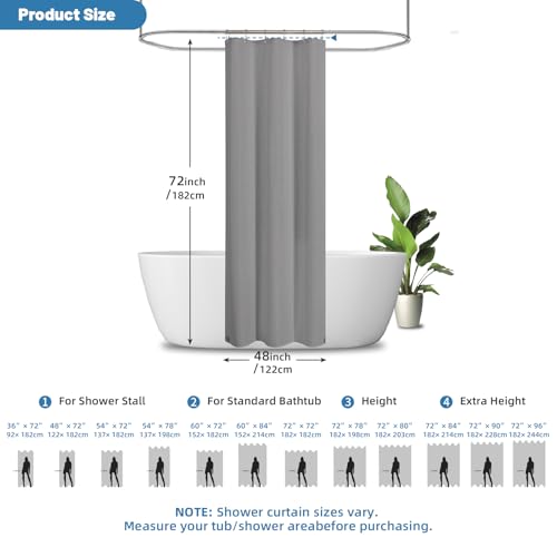 2-in-1 Waterproof Fabric Shower Curtain - No Separate Liner Needed, Hotel-Style Waffle Weave, Effortless Cleaning & Washable Bathroom Shower Curtain Set,48Wx72H,Grey - color: Grey, size: 48"W x 72"L (Pack of 1)