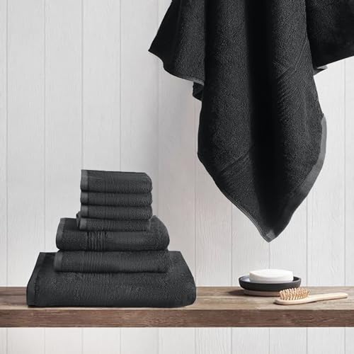 Bath Towel Set 8 PCS (8, Black) - color: Black