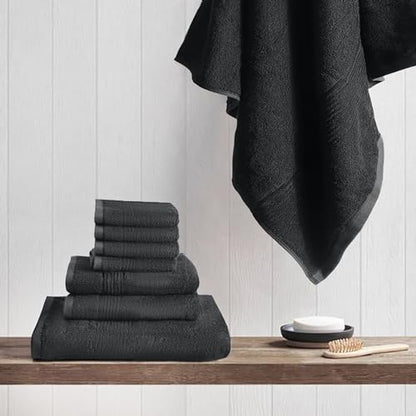 Bath Towel Set 8 PCS (8, Black) - color: Black