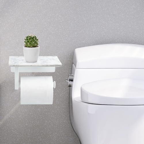 Toilet Paper Holder with Natural Marble Shelf, Wall Mounted Tissue Holder, Modern and Durable Bathroom Accessory for Bathroom Washroom (White) - color: White