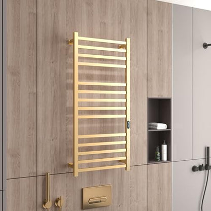 12 Bar Luxury Heated Towel Rack for Bathroom, Wall Mounted Electric Towel Warmer Rack with Timer & Temperature Control, Stainless Steel Towel Heater for Bathroom(Brushed Gold) - size: 12 Bars