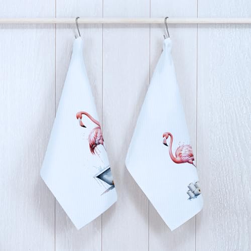 Flamingo Towels Funny Bathroom Towels Waffle Soft Dish Hand Towel Set of 2 - color: Colors