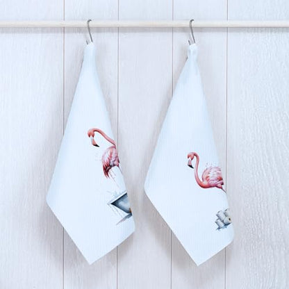 Flamingo Towels Funny Bathroom Towels Waffle Soft Dish Hand Towel Set of 2 - color: Colors
