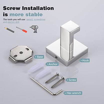 KOKOSIRI Bath Towel Hook Wall Mount Square Robe Hook Coat Hook, Bathroom Kitchen Garage Heavy Duty Wall Mounted, SUS 304 Stainless Steel, Polished Chrome, B1010CH-P2 - color: Polished Chrome, size: 2 Pack