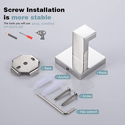 KOKOSIRI Bathoom Towel Hook Wall Mount Square Bath Robe Hook Coat Hook Kitchen Garage Heavy Duty SUS 304 Stainless Steel 3 Pack Polished Chrome B1010CH-P3 - color: Polished Chrome, size: 3 Pack