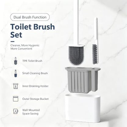 Toilet Brush Set,Bathroom Accessories,Japanese Style No Dead Angle Wall Mounted Holder Compact Bathroom Cleaning Kit for Home, Grey - color: Gray