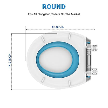 Toilet Seat with Easy Clean & Change Hinges, Quiet-Close Lid, Contoured Seat, Quick-Attach Hardware, White, 15.8"L x 14.2"W - color: Blue, size: 15.8"L x 14.2"W
