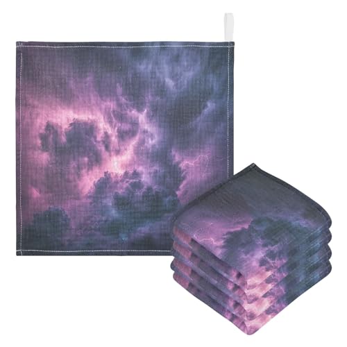YETTASBIN Galaxy Muslin Baby Hand Washcloths, Soft Cotton Bath Face Towel, 4 Layers Extra Absorbent Feeding Burp Cloth for Newborn Infant, 5 Pack - size: 12 Inch x 5 Pack