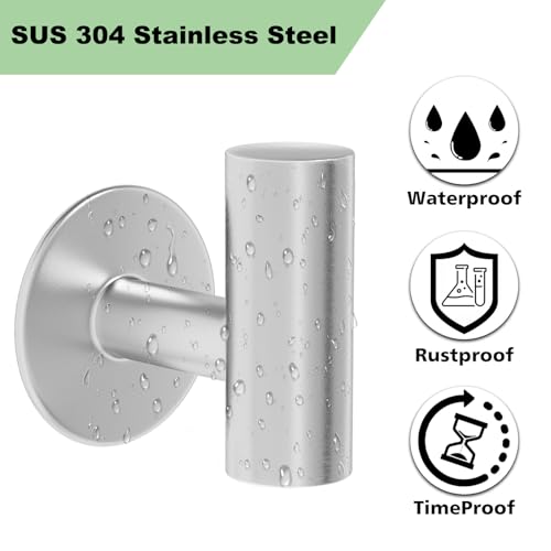 4 Pack Adhesive Towel Hooks for Bathroom, Waterproof Wall Mount Towel Holder, Brushed Nickel Silver Wall Robe Hook,Stainless Steel Heavy Duty Door Hanger Towel Hook for Kitchen, Bedroom, Hotel