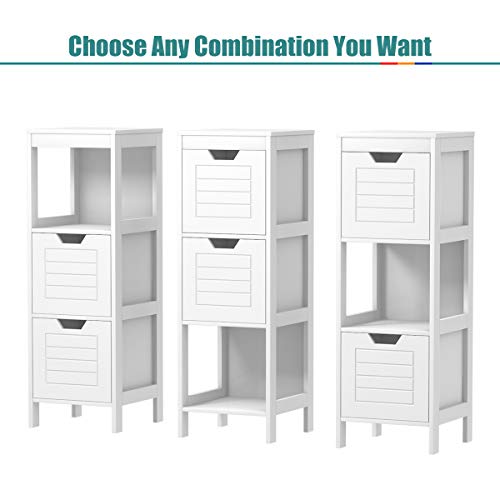 Tangkula Bathroom Floor Cabinet, Narrow Wooden Storage Cabinet w/2 Switchable Drawers, Freestanding Small Cabinet for Small Spaces, 12 x 12 35 Inch (White) - color: White