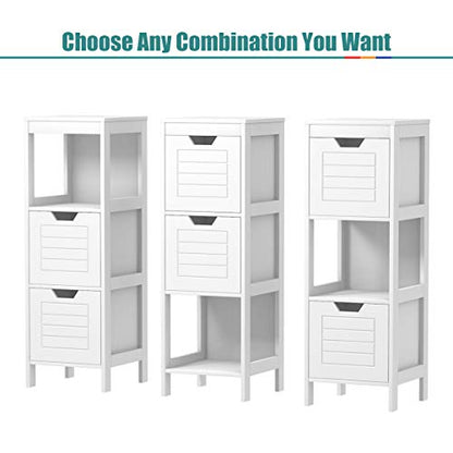 Tangkula Bathroom Floor Cabinet, Narrow Wooden Storage Cabinet w/2 Switchable Drawers, Freestanding Small Cabinet for Small Spaces, 12 x 12 35 Inch (White) - color: White