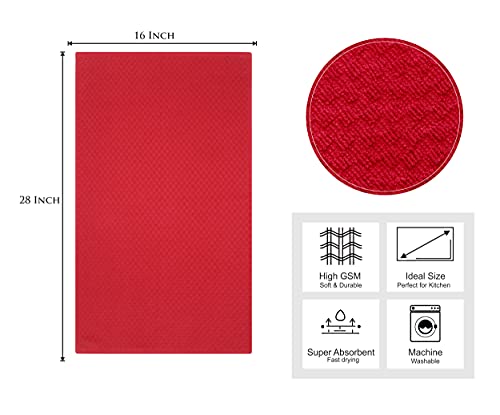 COTTON CRAFT Amazing Kitchen Towels - 8 Pack 100% Cotton Waffle Terry Towel | Red - 16x28 inch Euro Café Waffle Weave Dish Towels - Soft Absorbent Quick Dry Low Lint Reusable Pantry Bar Cleaning Cloth - color: Red, size: 8 Pack