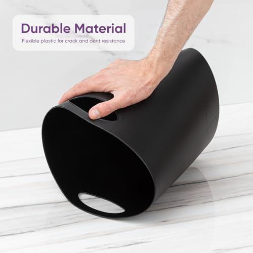 Superio Slim Bathroom Trash Can 2 Gallon Black Plastic Small Compact Waste Basket for Bedroom, Dorm, Under Office Desk, Narrow Portable RV Dustbin - size: Black