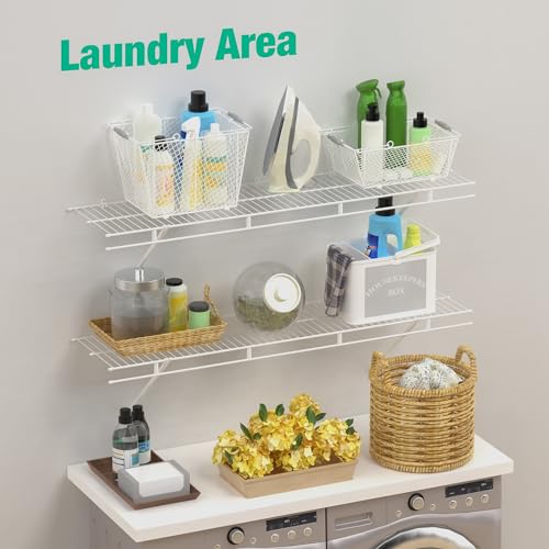 HAUSHOF 2 Pack Closet Shelves Wall Mounted, 4 ft x 12 in Wire Shelf Kit | White Wire Closet Shelving for Closet, Laundry Room, Bedroom, Living Room, Pantry Organization and Storage - size: 4ft x 12in