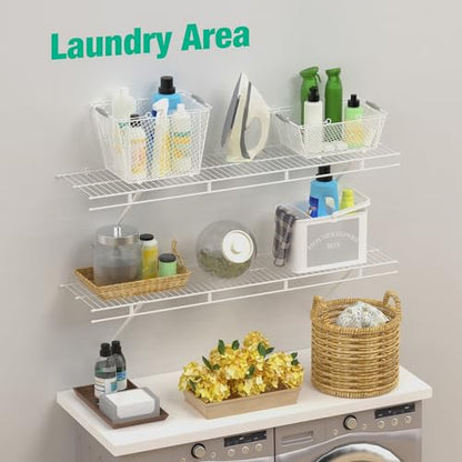 HAUSHOF 2 Pack Closet Shelves Wall Mounted, 4 ft x 12 in Wire Shelf Kit | White Wire Closet Shelving for Closet, Laundry Room, Bedroom, Living Room, Pantry Organization and Storage - size: 4ft x 12in