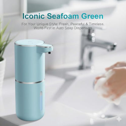 P11 Seafoam Green Automatic Foaming Soap Dispenser, Touchless Sensor for Aesthetic Bathroom Decor, 4-Level Adjustable, USB-C Rechargeable 380ml, Wall Mounted or Countertop for Kitchen and Bathroom