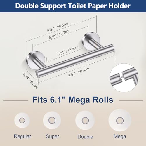 TQKAG Brushed Nickel Toilet Paper Holder, 5 Piece Towel Racks for Bathroom | 23.6" Bathroom Hardware Set, SUS304 Stainless Steel, Double Post Pivoting, Towel Hooks, Toilet Paper Holder Set Wall Mounted - color: Brushed Nickel, size: 5-Pieces Set-B