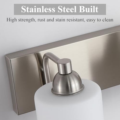 Mecgirn Stainless Steel Milk Glass Bathroom Vanity Light Over Mirror, 4 Light Brushed Nickel Bathroom Light Fixtures with Frosted Glass, Modern Vanity Lighting Wall Mount - color: Brushed Nickel, size: 4 Light