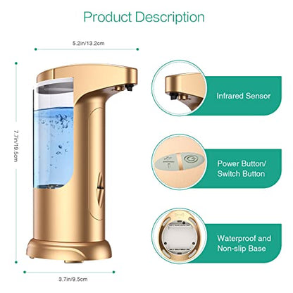 12.5oz Touchless Automatic Soap Dispenser, Automatic Liquid Hand Soap Dispenser, Battery Operated Adjustable Volume Water Resistant for Kitchen and Bathroom