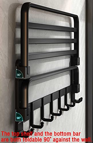 (1 Pack) Yariwiz Matte Black Towel Rack Wall Mounted No Drill and Screw Mounting, Bathroom Bath Shower Length 24 inch Double Towel Rod with Shelf Hotel Towel Rack B0503-MB - color: Style#3-black