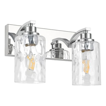2-Light Bathroom Light Fixtures Modern Chrome Vanity Lights | Easy to Install Clear Hammered Glass Shades, Rippled Glow, Wall Mount Up or Down, E26 Socket, Hardwired, 120V - color: Chrome Hammer, size: 2 Lights