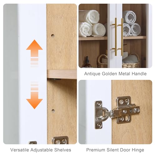 Bathroom Wall Cabinet, 23.5×31.4'' Storage Cabinet, Arched Cabinet Wall Mount with Adjustable Shelf & Glass Doors, Medicine Cabinet for Laundry Room, Bathroom, Kitchen, Living,White/Natural Oak,1PC - color: White/Natural Oak