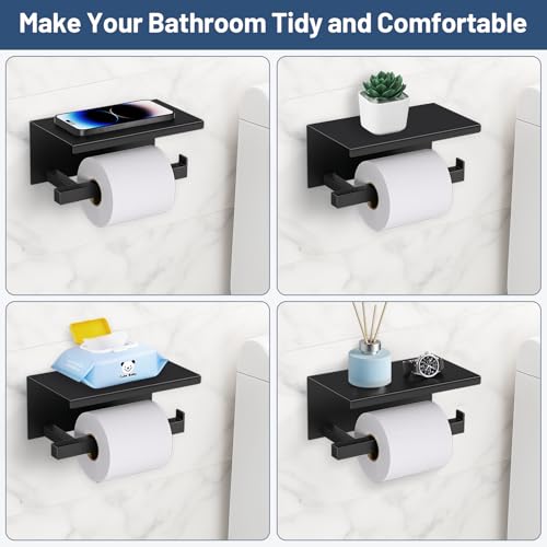 TURS 5-Pieces Matte Black Bathroom Hardware Accessories Set 23.6" Towel Bar Set Wall Mounted Square Toilet Paper Holder with Shelf Stainless Steel - color: Matte Black