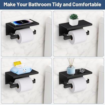 TURS 5-Pieces Matte Black Bathroom Hardware Accessories Set 23.6" Towel Bar Set Wall Mounted Square Toilet Paper Holder with Shelf Stainless Steel - color: Matte Black