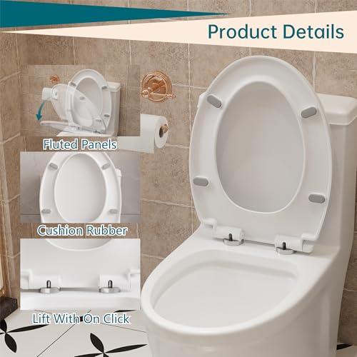 Round Toilet Seat with Soft Close, Quick Release and Quick Attach Design, Plastic Toilet Seat with Non-Slip Bumpers, Never Loosens and Easy to Install and Clean, Fits Most Round Toilets - color: Standard (Locking), size: Round (17″)