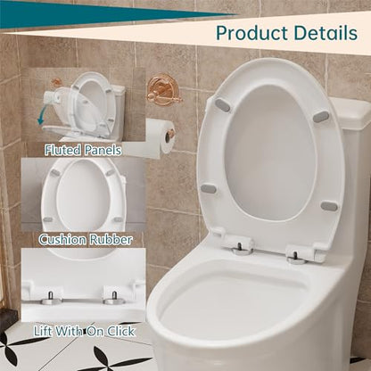 Round Toilet Seat with Soft Close, Quick Release and Quick Attach Design, Plastic Toilet Seat with Non-Slip Bumpers, Never Loosens and Easy to Install and Clean, Fits Most Round Toilets - color: Standard (Locking), size: Round (17″)