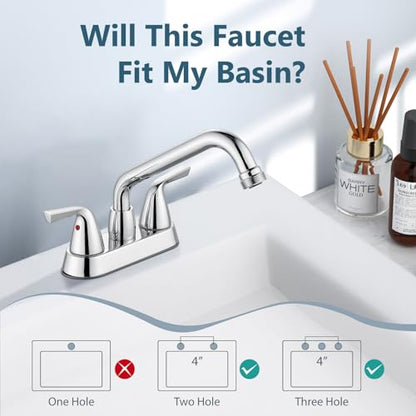 Aolemi Utility Laundry Sink Faucet,3/4" NPT Threaded End,Polish Chrome | 4-Inch Centerset Laundry Faucet For 2-3 Hole Utility Sinks,With 2 Handles,Swivel Stainless Steel Spout and Supply Lines - color: Polish Chrome