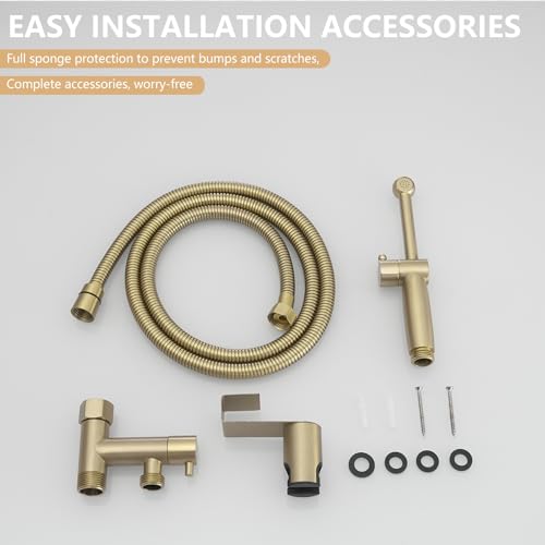 Brushed Gold Handheld Bidet Sprayer Brass Bathroom Toilet Sprayer Bidet | Handheld Bidet Sprayer Attachment Set for Toilet Baby Cloth Diaper Spraying Kit for Pet Bathing and Feminine Care BATHLAVISH - color: Brushed Nickel