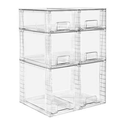 Sorbus Stackable Clear Storage Drawers, 6 Pack (2 Large + 2 Medium + 2 Small) Pull-Out Organizer Bins – Plastic Drawer Organizers for Bathroom, Vanity, Makeup, Under Sink & Countertop Organization - size: 2 Large + 2 Medium + 2 Small