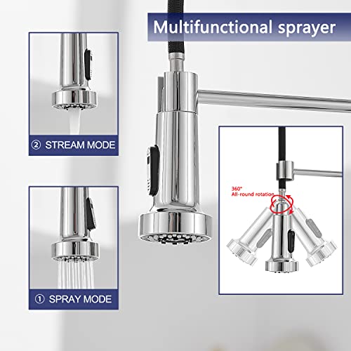 VOTON Chrome Kitchen Faucets with Pull Out Sprayer Commercial Spring Sink Faucet Stainless Steel Pull Down Single Handle Farmhouse faucets with Deck Plate for Camper Laundry Utility Rv Wet Bar - color: Chrome