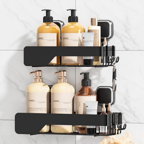 TAILI Shower Caddy Suction Cup Rustproof Metal Shower Shelves Black 2pack | Rustproof,No Drilling Wall Mounted Basket, Upgraded Removable Suction Cup Bathroom Organizer Heavy Duty Shampoo - color: Black 2pack