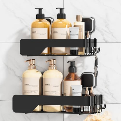 TAILI Shower Caddy Suction Cup Rustproof Metal Shower Shelves Black 2pack | Rustproof,No Drilling Wall Mounted Basket, Upgraded Removable Suction Cup Bathroom Organizer Heavy Duty Shampoo - color: Black 2pack