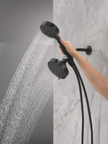 Delta Round 2-in-1 Dual Shower Head with 4-Setting HandHeld Spray, Matte Black Detachable Double Shower Head with Hose, Showerhead, 1.75 GPM Flow Rate, Matte Black 75756BL - color: Matte Black