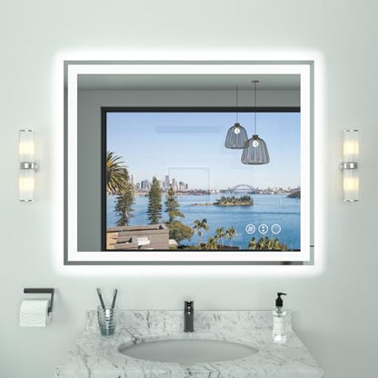 LED Bathroom Mirror 44"x 36", Double Lighting Sources Dimmable, Front and Backlit Bathroom Mirror with Lights, Anti-Fog Lighted Bathroom Vanity Mirror, Tempered Glass (Horizontal/Vertical) | Front & Backlit, Memory Function, HD Tempered Glass Vanity Mirro