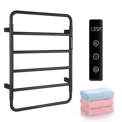 VJASS Heated Towel Rack for Bathroom, 4 Bar Stainless Steel Electric Towel Warmer with Built-in Timer, Dual Hardwired & Plug-in Wall Mounted Installation (Matte Black) - color: Matte Black
