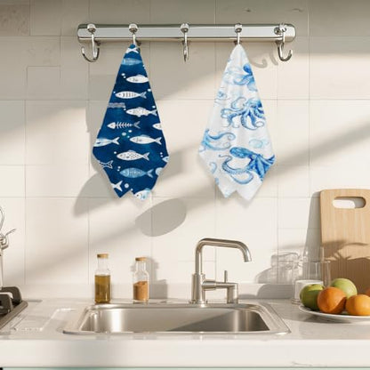 ZHAMEN Ocean Waffle Kitchen Towel Soft Absorbent Hand Tea Towels Set of 2 - color: Multi 1574