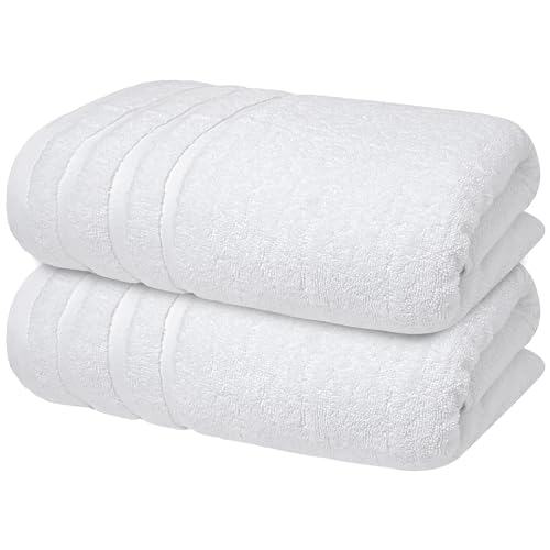 Infinitee Xclusives 100% Ring-Spun Cotton Bath Towels for Bathroom - Pack 2 | Luxury Super Soft, Absorbent & Quick-Drying |27x54 inches| Large Bathroom Towels Set |600 GSM| Gym, Shower, Spa & Hotel Use - color: Brilliant White